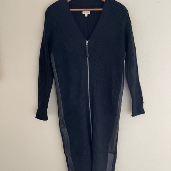 Pilcro (Anthropologie) Faux Leather-Trimmed Black Duster Sweater is NWT!! - Picture 1 of 4